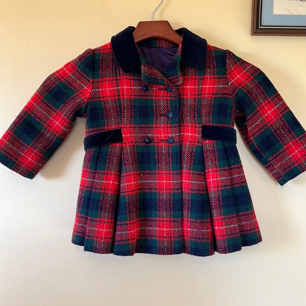 Vintage Girls Wool Plaid Coat. Circa 1980